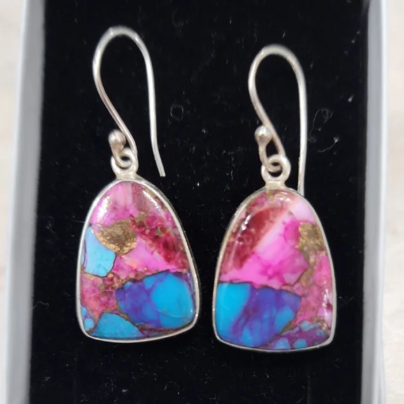 Vibrant KINGMAN DAHLIA TOURQUOISE Dangle Earrings - Picture 1 of 4